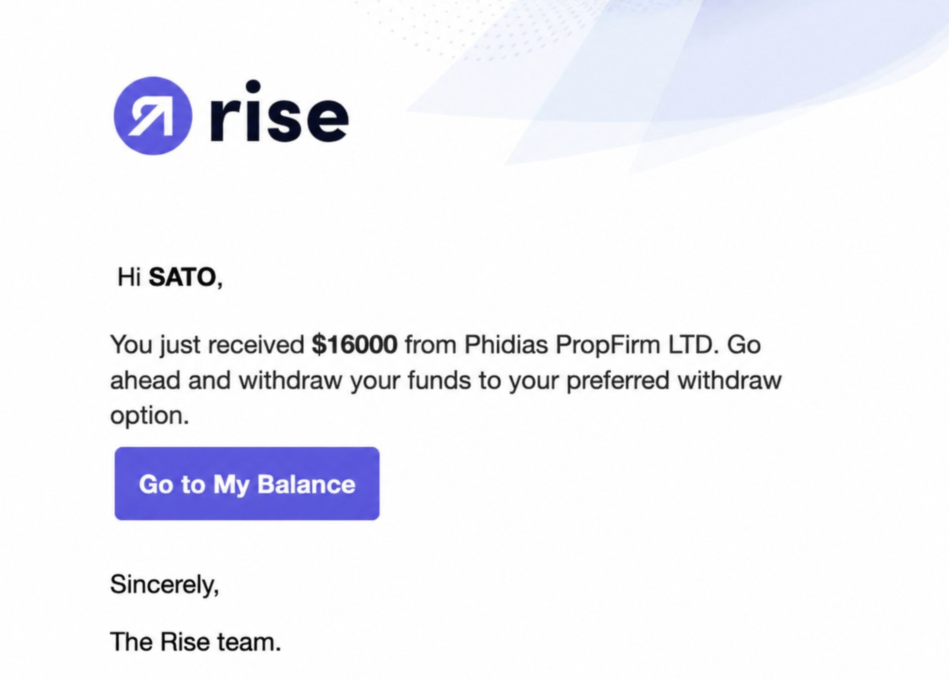 $16,000 payout — Phidias PropFirm · via Rise